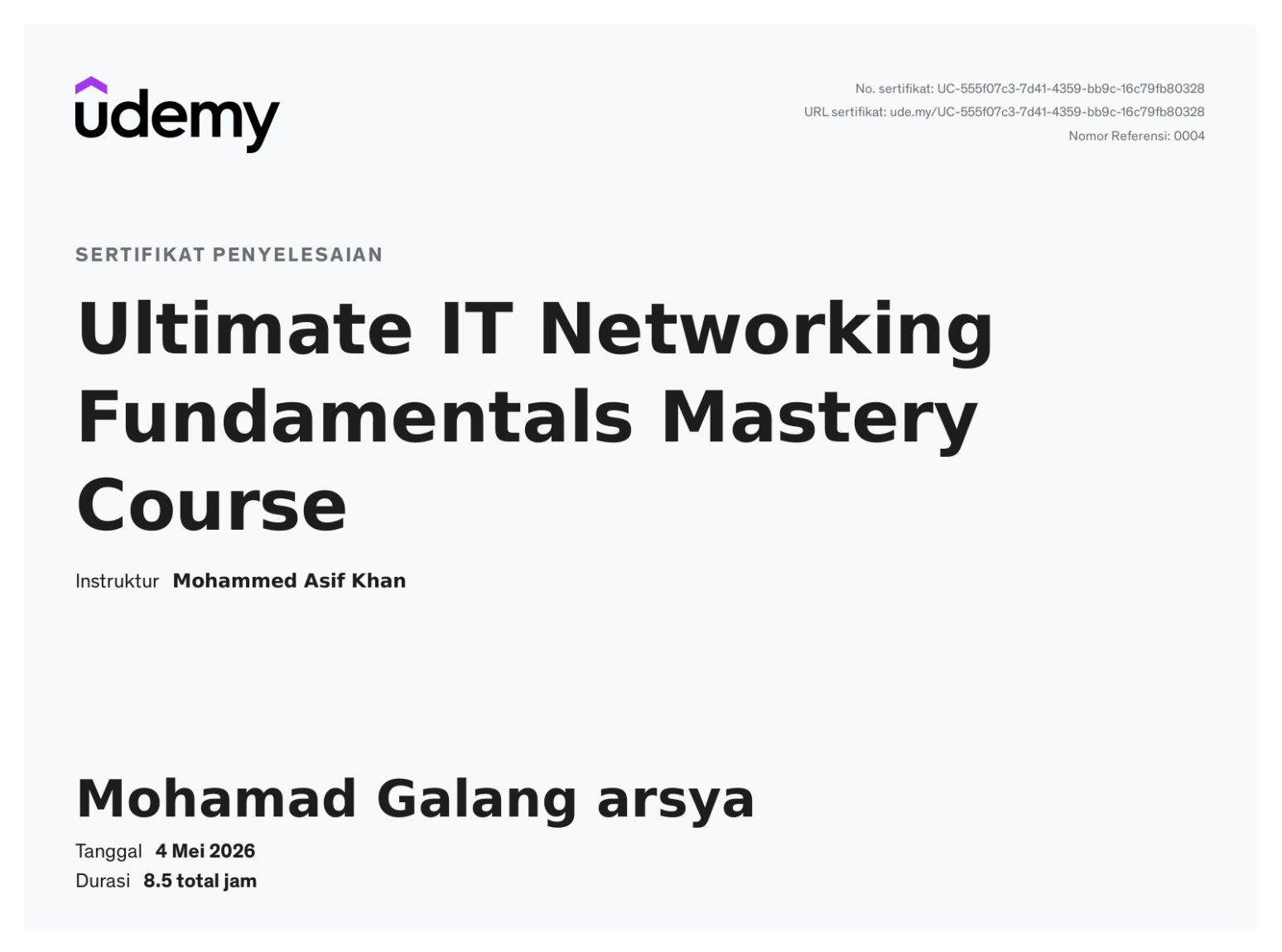 Sertifikat Udemy IT Networking
