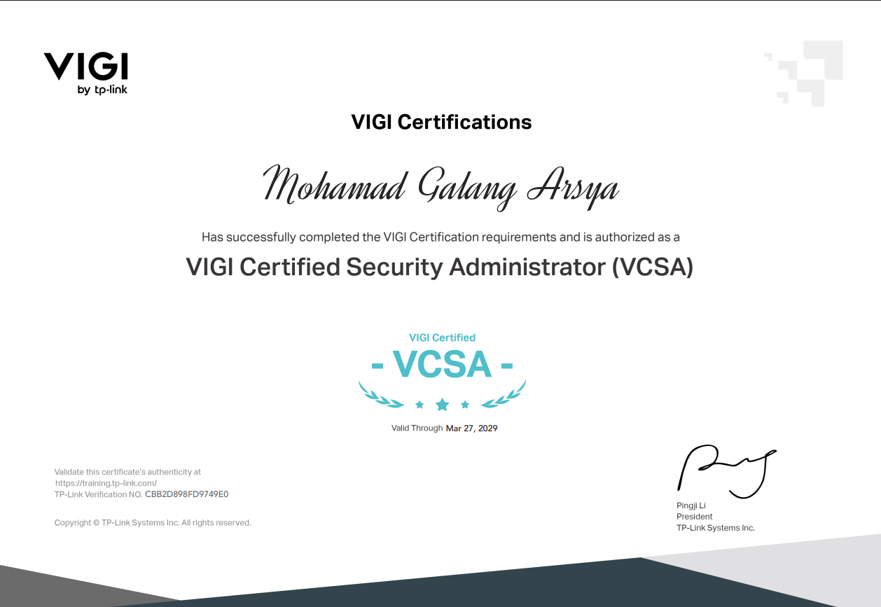 VIGI VCSA Certificate